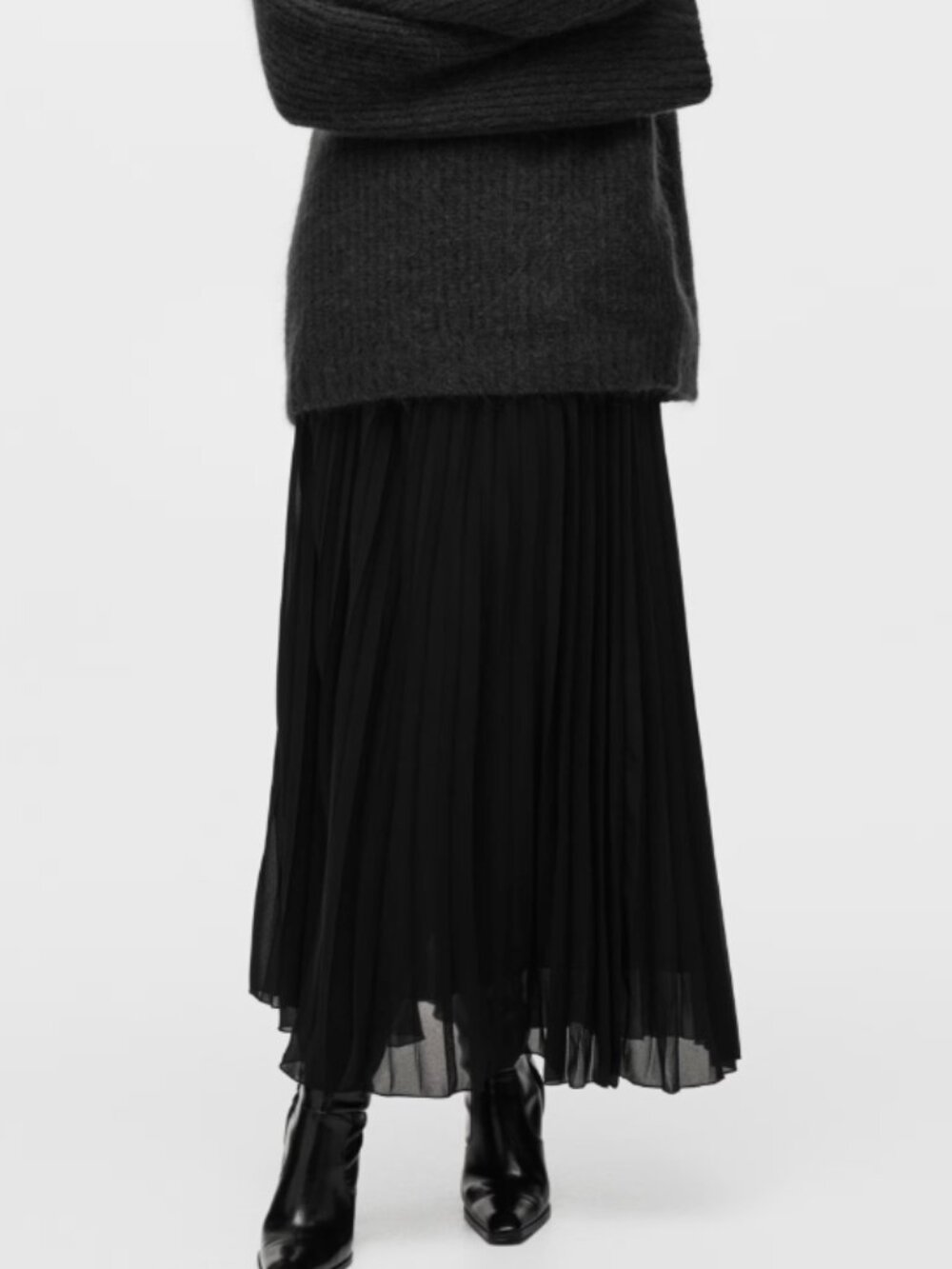 H&M Pleated Maxi Satin Skirt